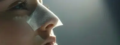 A Close-Up Photo Of A Clear Pore Strip Lifting Impurities From A Person'S Nose.